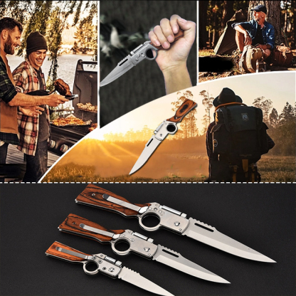 Multifunctional folding tool with wooden handle for self-defense