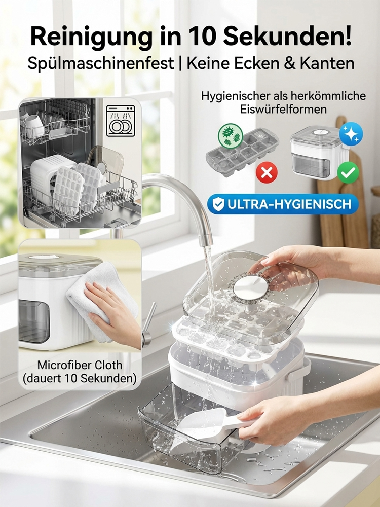 🧊 Das ultimative Sommer-Must-have: 200 Eiswürfel auf Knopfdruck! Machen Sie Schluss mit lauwarmen Getränken und dem mühsamen Herumpatschen an alten Eisformen. Genießen Sie perfekt temperierte Cocktails und Longdrinks