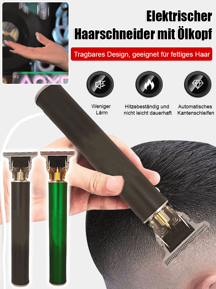 Vergessen Sie lästige Stoppeln am Nachmittag【Geräuschlos und ohne Hängen】Elektrischer Haarschneider für Ölkopf & Gravur