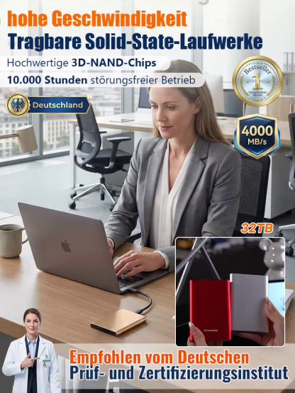 Dresden Tech Pro 32TB Hochsicherheits-Speicher ✨IP67 Datentresor✨Plug & Play für Windows & Mac
