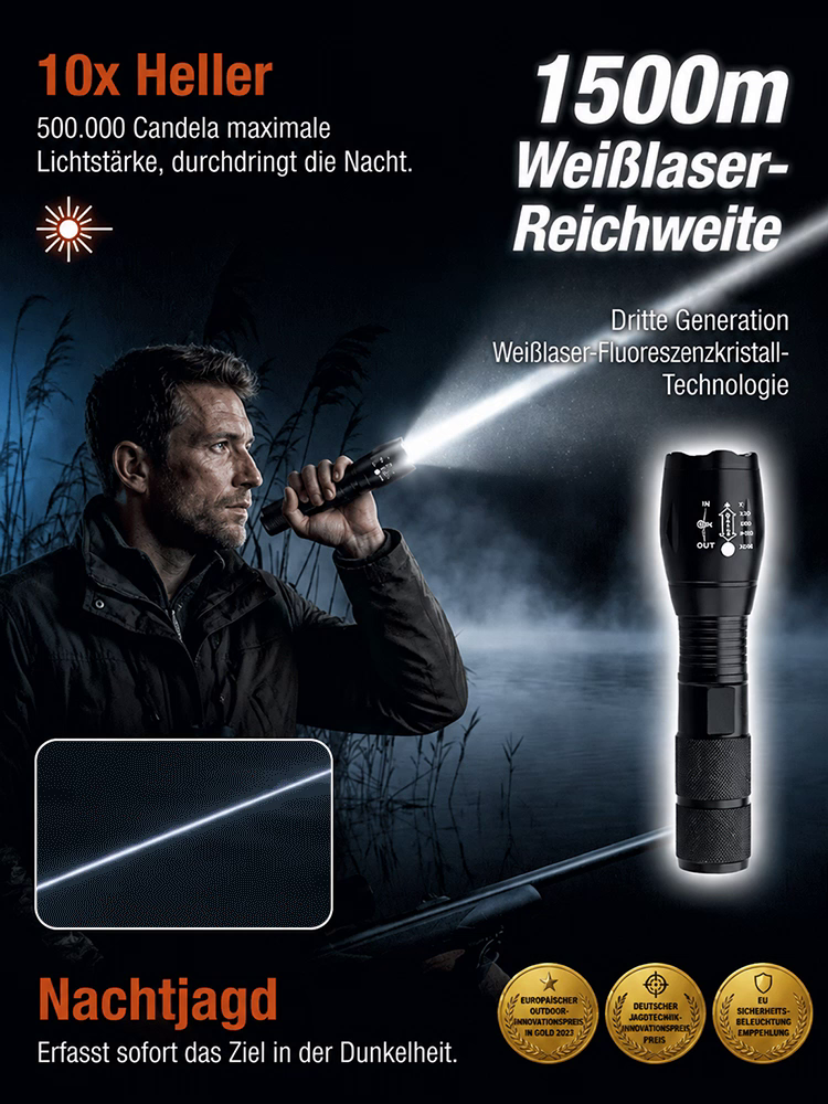 🔦Superhelle Zoom-Weißlaser-Taschenlampe 'Tongtianpao'– Dein ultimativer Begleiter