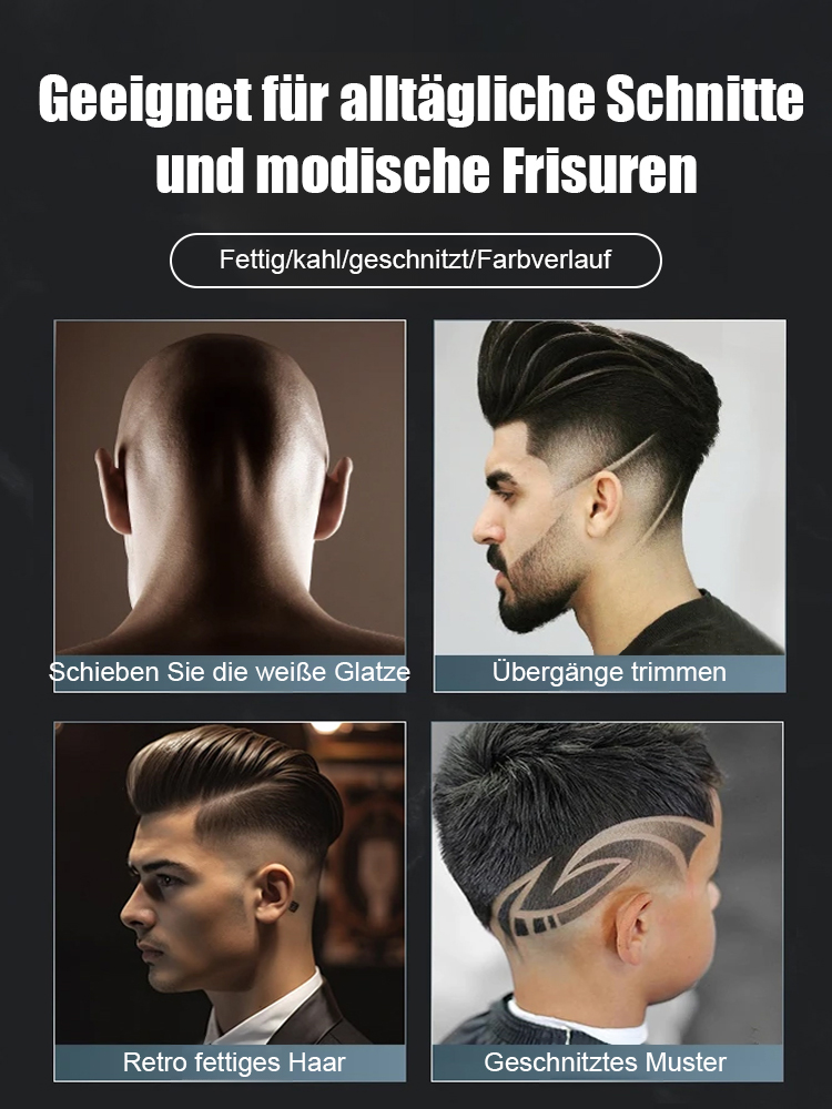 Vergessen Sie lästige Stoppeln am Nachmittag【Geräuschlos und ohne Hängen】Elektrischer Haarschneider für Ölkopf & Gravur