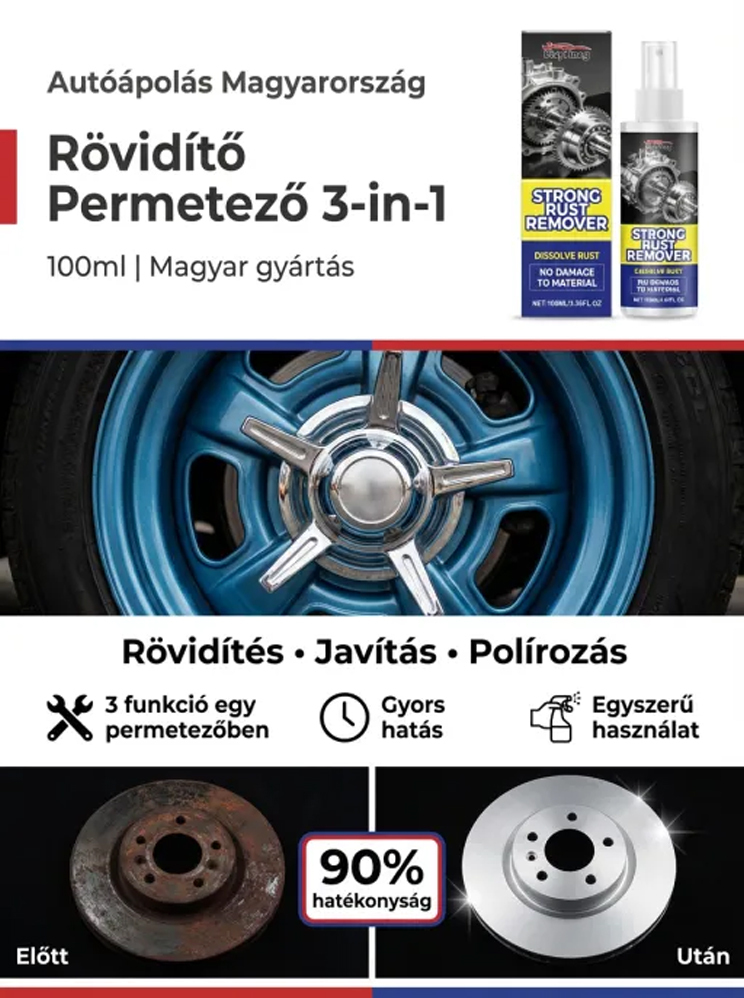 Autó rozsdaeltávolító + javító + polírozó 3 az 1-ben spray