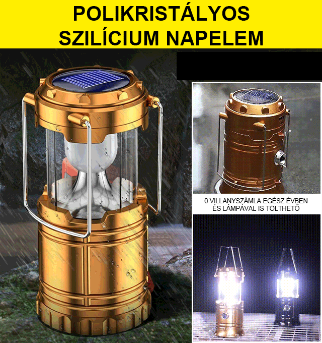 Vízálló, multifunkcionális napelemes lámpa