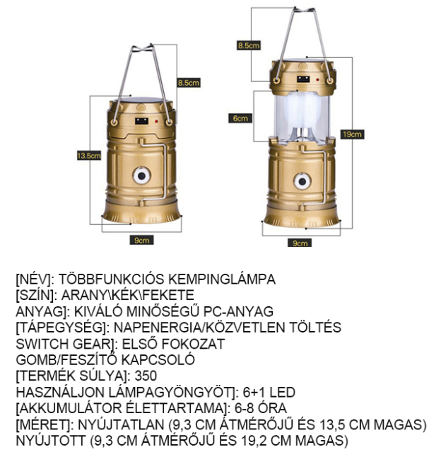 Vízálló, multifunkcionális napelemes lámpa