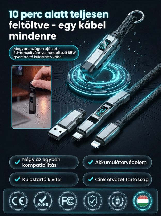 4 az 1-ben 65W gyorstöltő, Akár -50% kedvezmény ma!