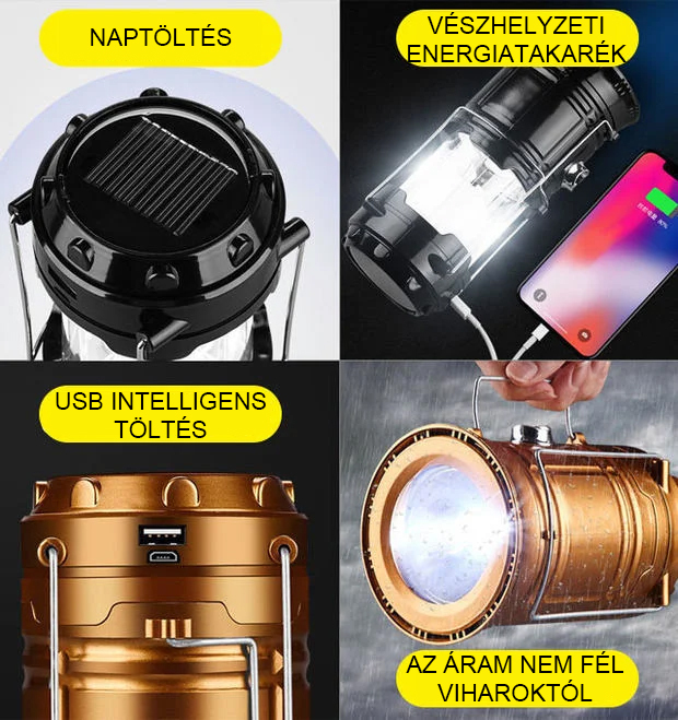 Vízálló, multifunkcionális napelemes lámpa