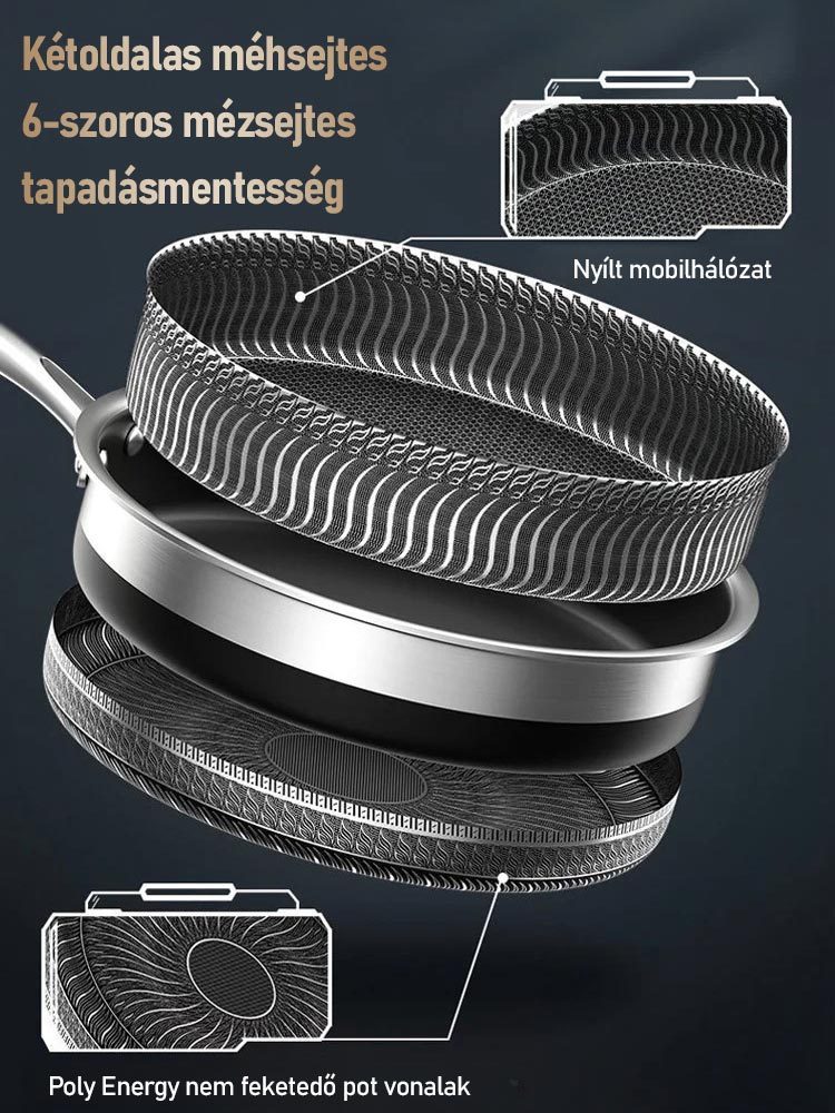 Prémium rozsdamentes acél serpenyő, 3 az 1-ben multifunkciós edény