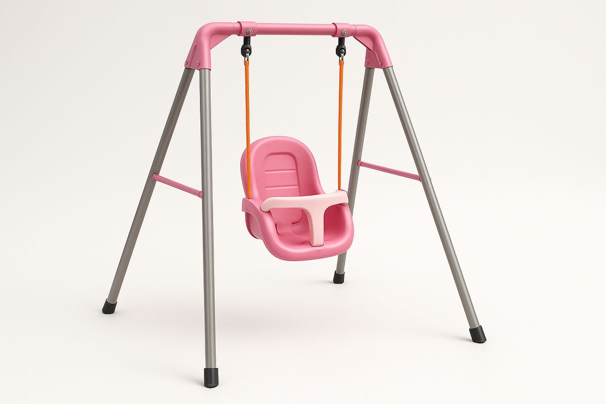 Lasten keinu metallirunko ja muovi-istuin, vaaleanpunainen-Verdeharmonia