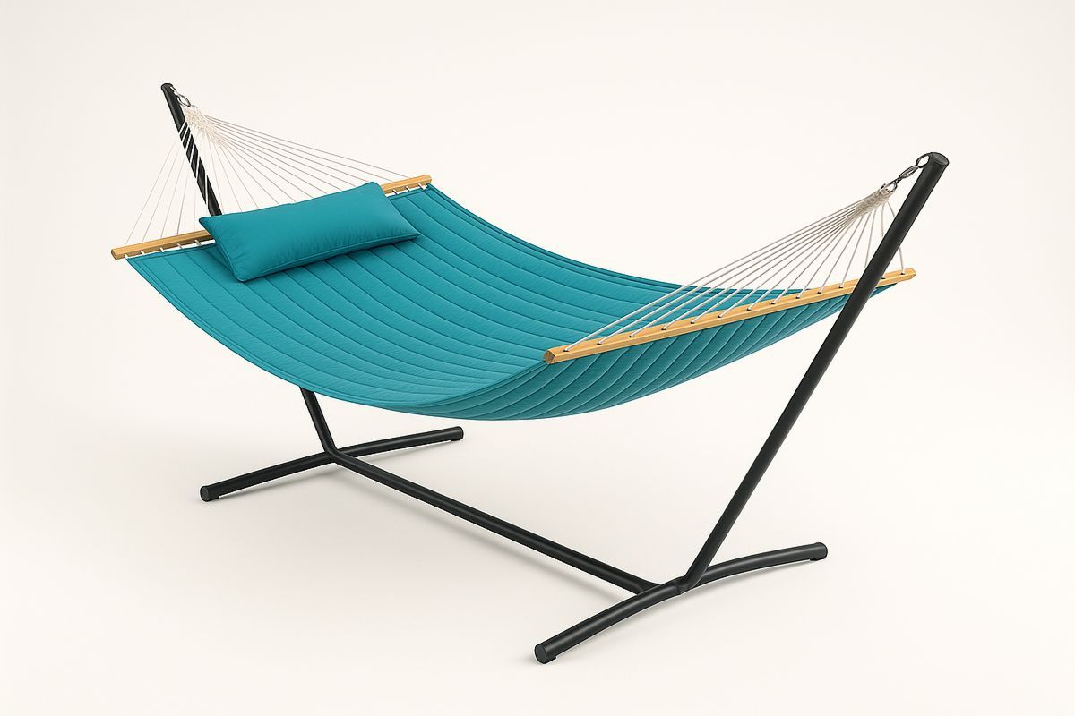 Turkoosi teräsrunko polyesteririippumatto tyynyllä-Verdeharmonia