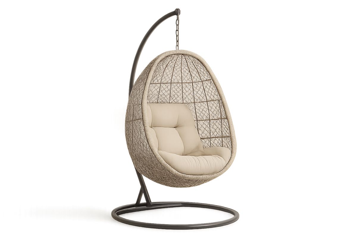 Riipputuoli polyrottinki teräs beige pehmuste 105x105 cm-Verdeharmonia