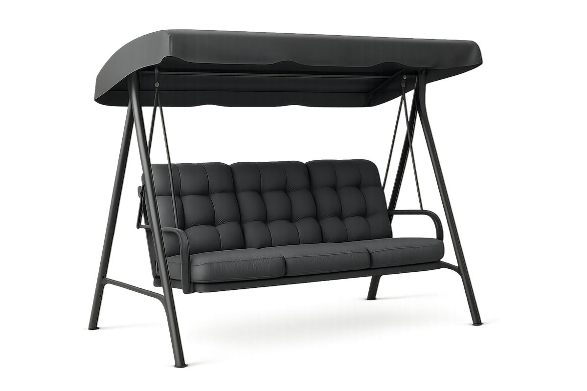 Kolmen istuttava keinu metallirungolla ja pehmusteilla, musta-Verdeharmonia