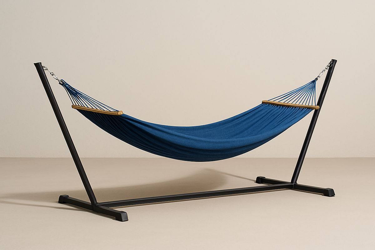 Sininen puuvillainen riippumatto metallirungolla-Verdeharmonia