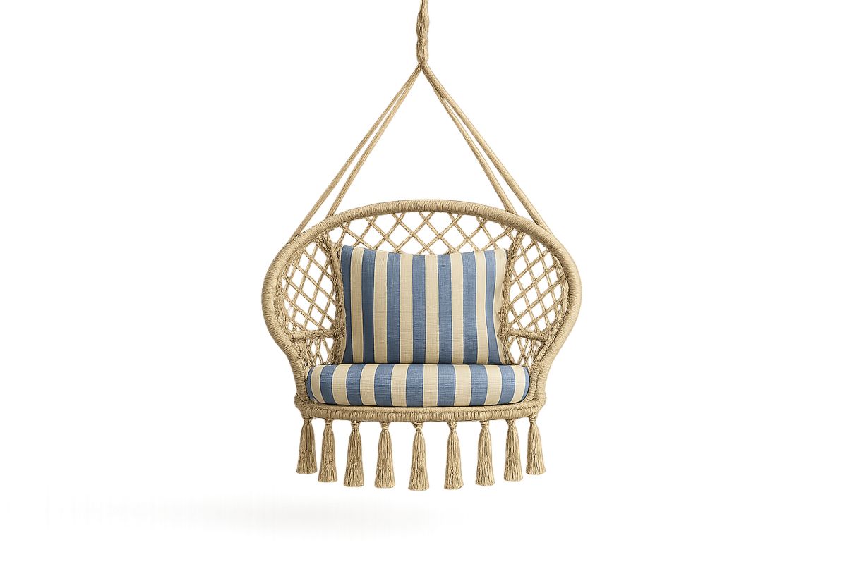 Riippuva tuoli kestävästä köydestä ja polyesteristä, Beige/Sininen-Verdeharmonia