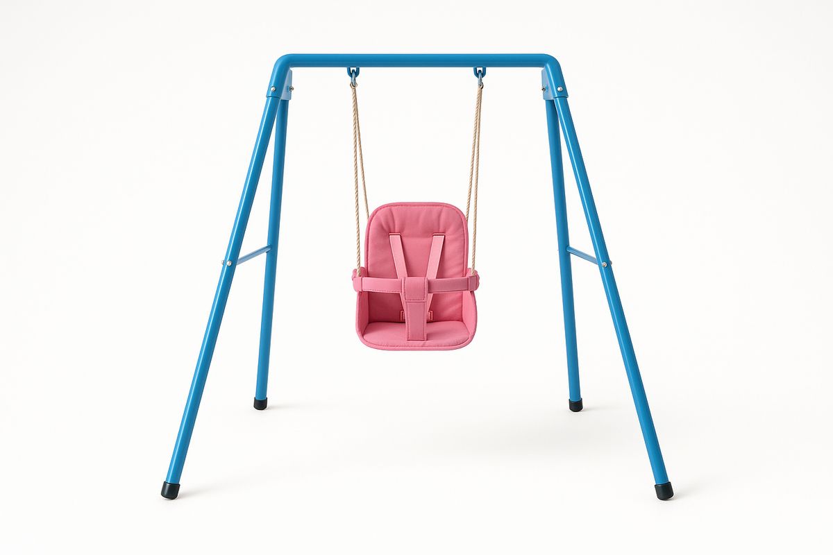 Lasten keinu teräsrunko ja polyesteri- sekä polypropeeni-materiaali 120x100x140cm-Verdeharmonia