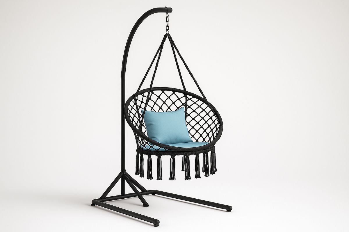 Riippuva keinutuoli teräs/nylon 105 cm x 120 cm x 195 cm musta-Verdeharmonia