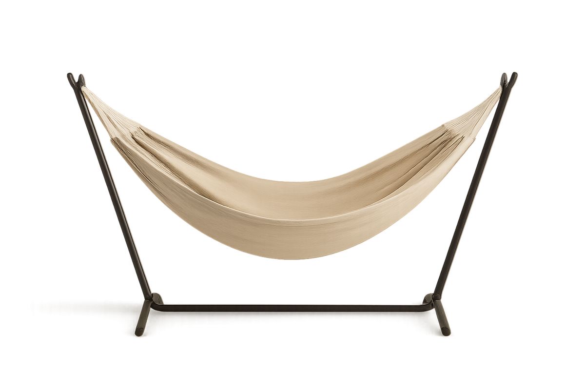 Beige Puuvillakangas Riippumatto Teräskehys 300 cm X 120 cm X 105 cm-Verdeharmonia