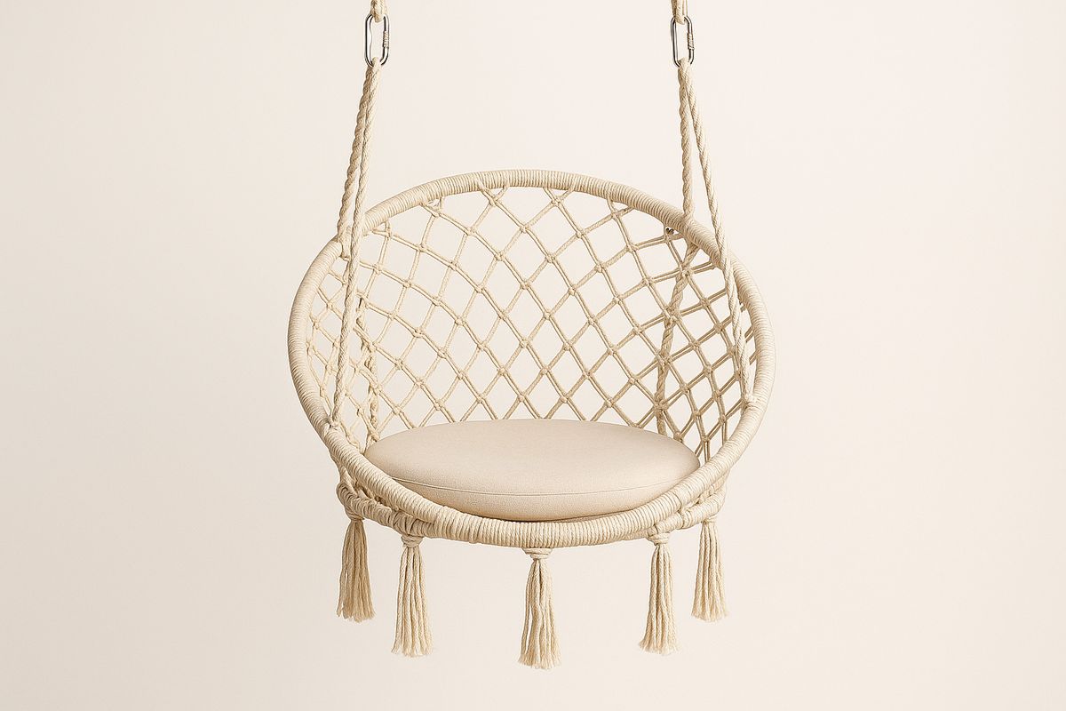 Riippuva pyöreä tuoli puuvillaköysi vaalea beige-Verdeharmonia