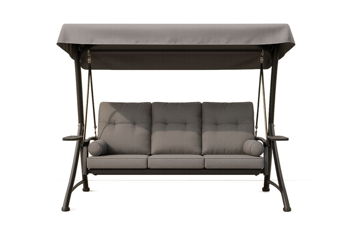 Kolmen istuttava terassikeinu teräsrunko polyesterikangas harmaa-Verdeharmonia