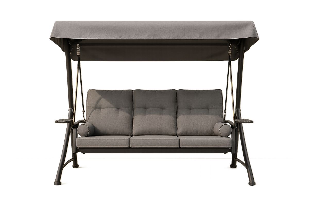 Kolmen istuttava terassikeinu teräsrunko polyesterikangas harmaa-Verdeharmonia