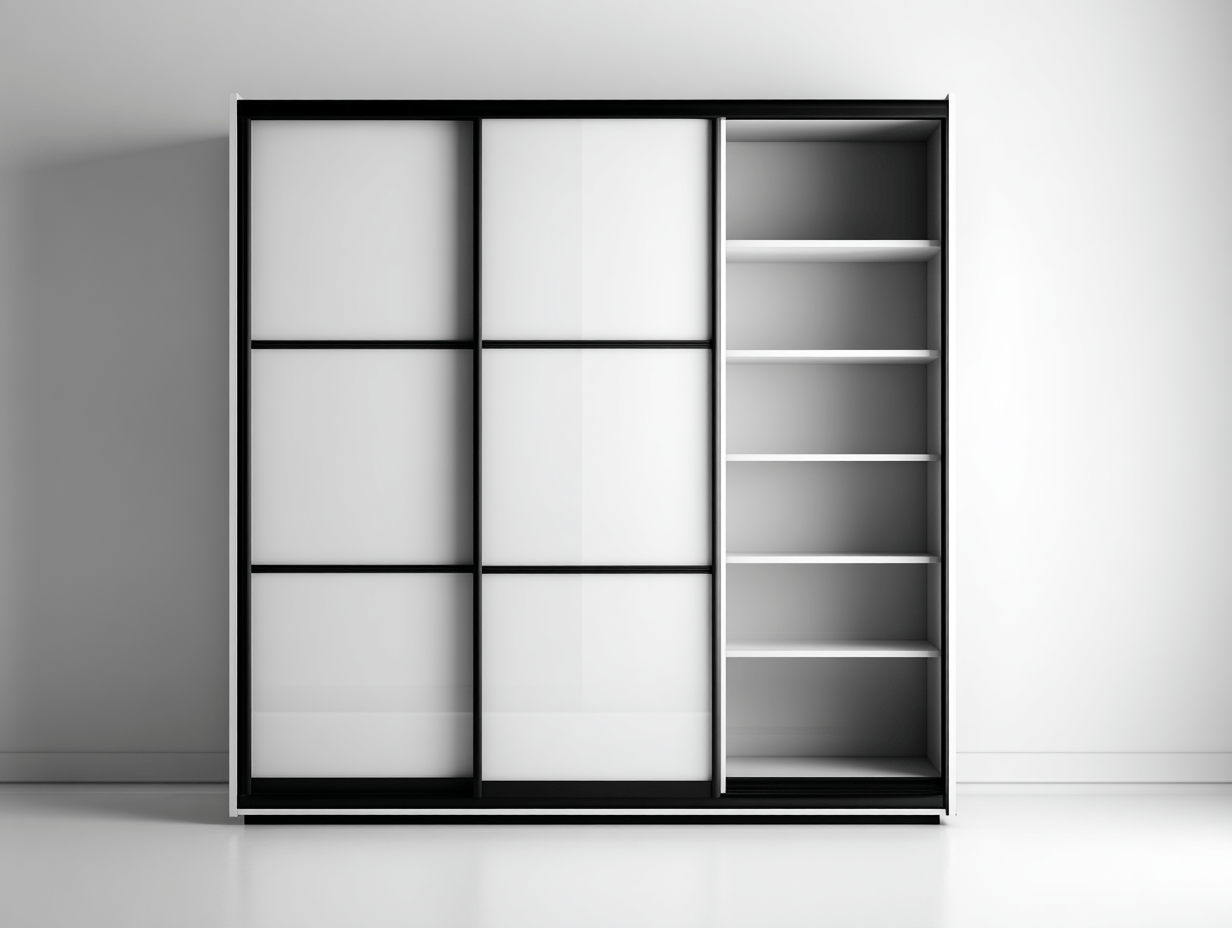 Szafa przesuwna z półkami 180×60×220 cm – biało-czarna – z otwartym regałem – nowoczesny styl-Hubuna