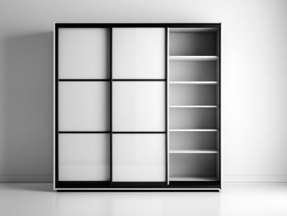 Szafa przesuwna z półkami 180×60×220 cm – biało-czarna – z otwartym regałem – nowoczesny styl-Hubuna