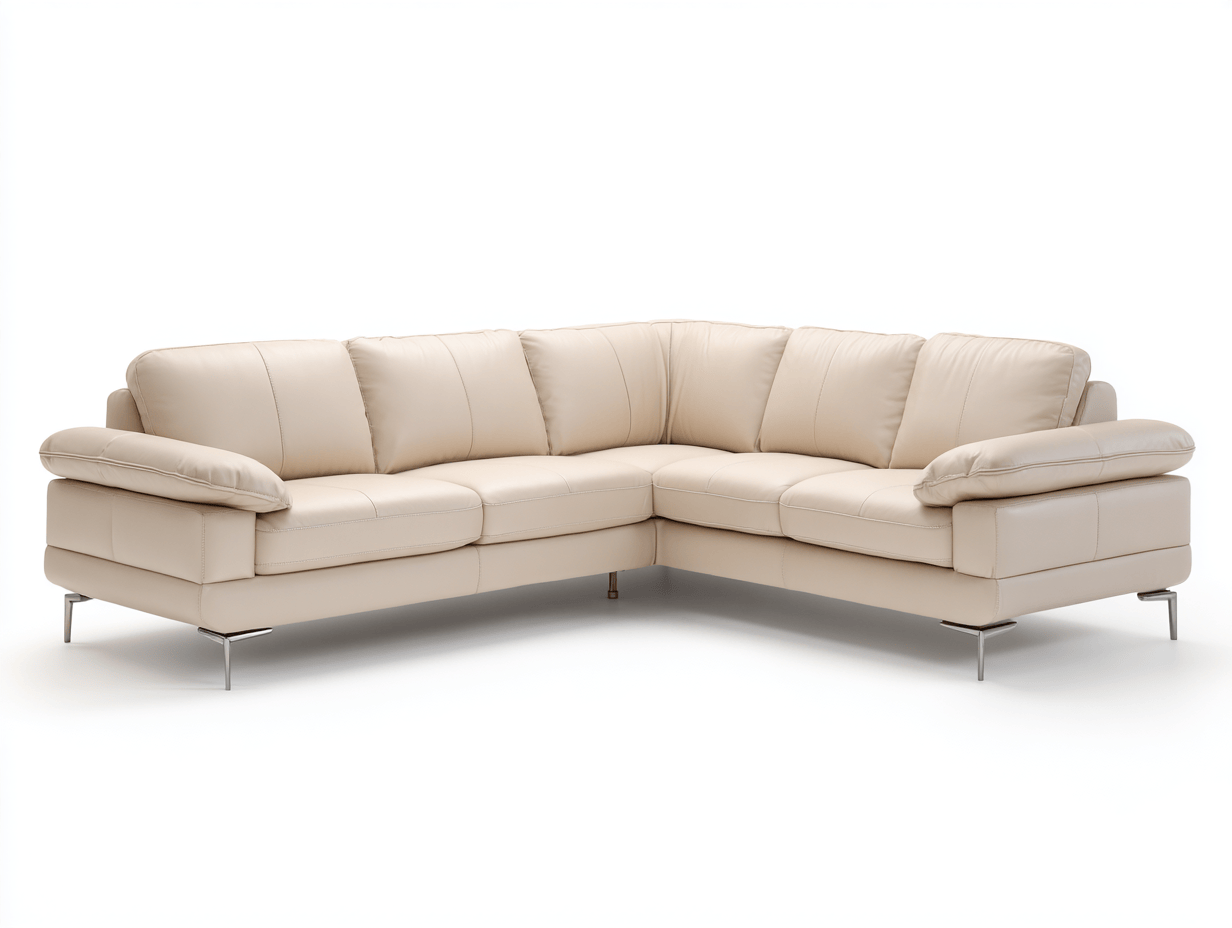 Sofa narożna L-kształtna 330×210×90 cm – skóra naturalna kremowa – do salonu – styl nowoczesny luksusowy-Hubuna