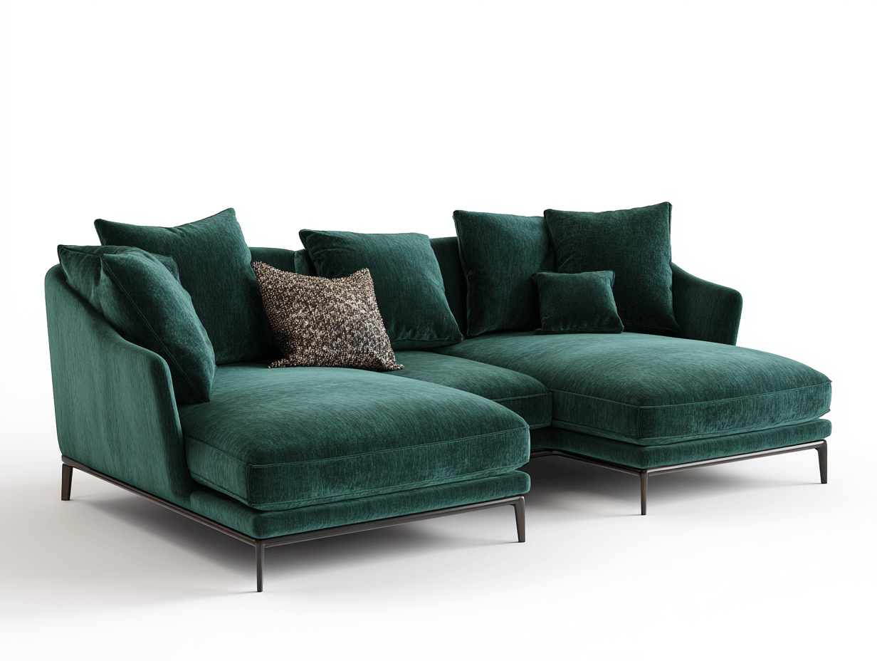 Sofa dwuosobowa z szezlongiem 220×95×85 cm – tkanina aksamitna zielona ciemna – do salonu i strefy wypoczynkowej – styl nowoczesny lekki luksus-Hubuna