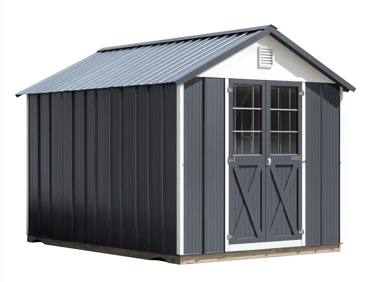 Metalowy schowek ogrodowy 240x180 cm – ciemnoszary/biały – z podwójnymi drzwiami przeszklonymi i wentylacją-Hubuna