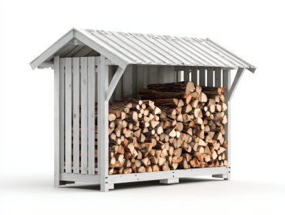 Skład drewna opałowego drewniany 180×70×160 cm – szary przecierany – z pełnymi bokami i dachem-Hubuna