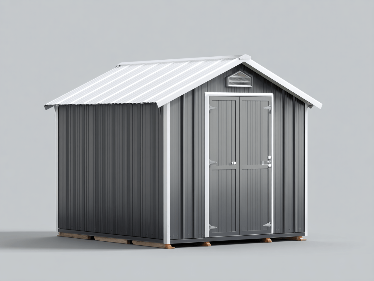 Domek ogrodowy metalowy 200×150×195 cm – grafitowo-biały – z podwójnymi drzwiami i otworem wentylacyjnym-Hubuna