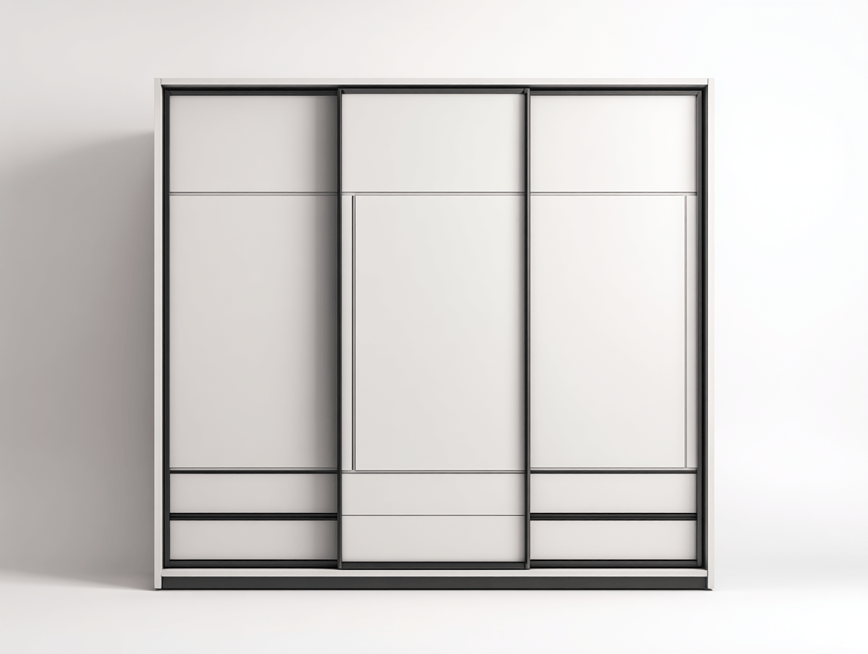 Szafa przesuwna dwudrzwiowa 200×65×220 cm – biała z czarnymi akcentami – styl nowoczesny minimalizm-Hubuna