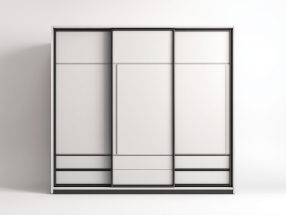 Szafa przesuwna dwudrzwiowa 200×65×220 cm – biała z czarnymi akcentami – styl nowoczesny minimalizm-Hubuna