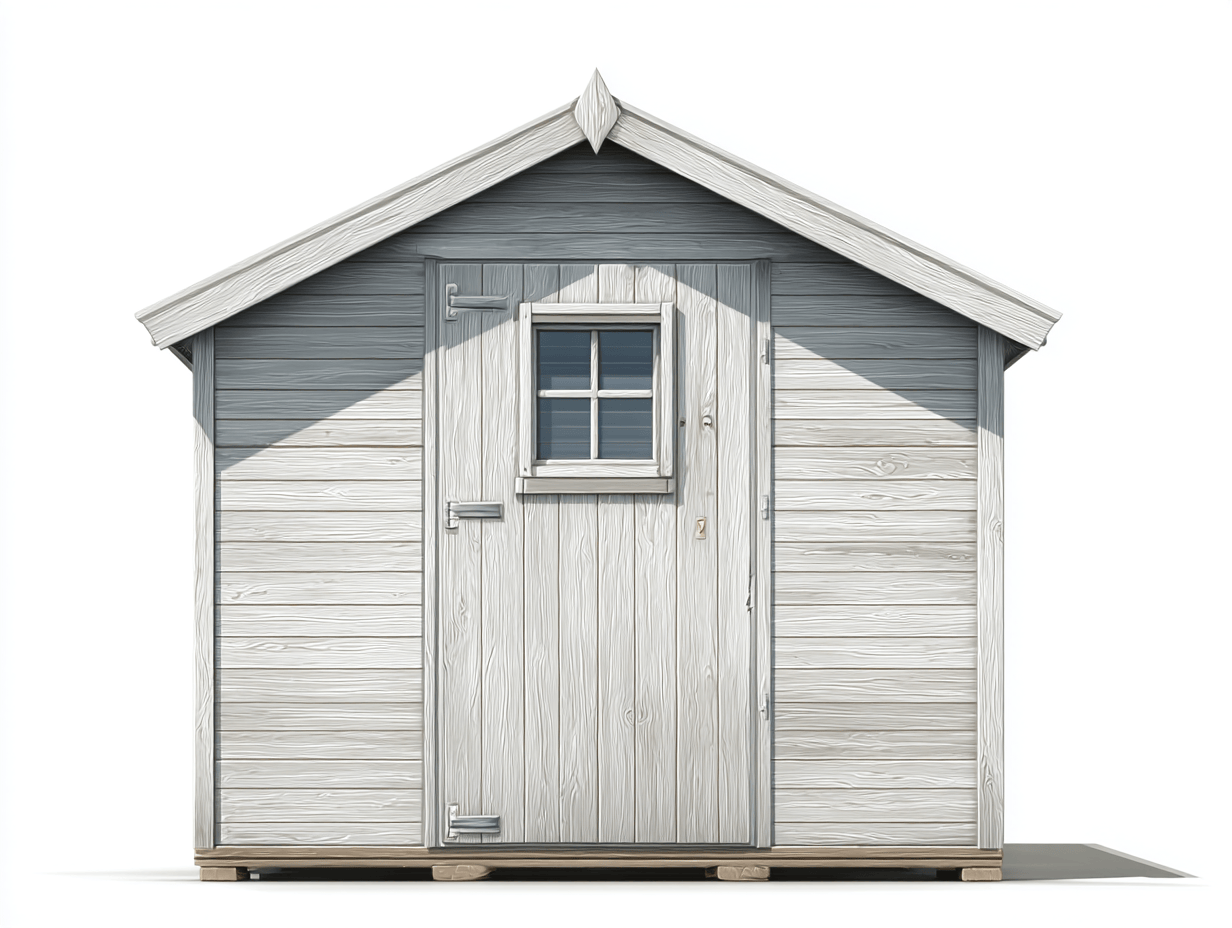 Domek ogrodowy 240x200 cm – szaro-bielony – z poziomym deskowaniem – okno w drzwiach – styl skandynawski-Hubuna