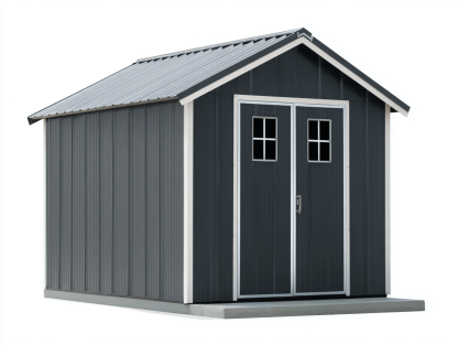 Metalowy schowek ogrodowy 240x180 cm – ciemnoszary/biały – z podwójnymi drzwiami z oknami-Hubuna