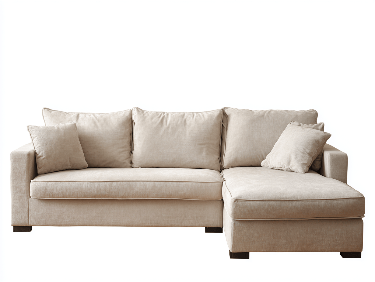 Beżowa sofa z szezlongiem – tkanina lniana – klasyczny styl L – 3-osobowa – 240×155×85 cm-Hubuna