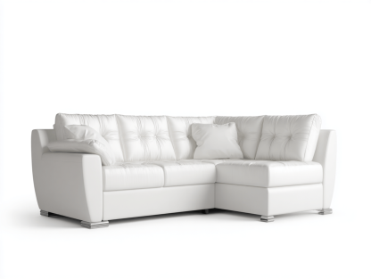 Nowoczesna narożna sofa z białej skóry ekologicznej z pikowanym wykończeniem – 245×160×90 cm-Hubuna