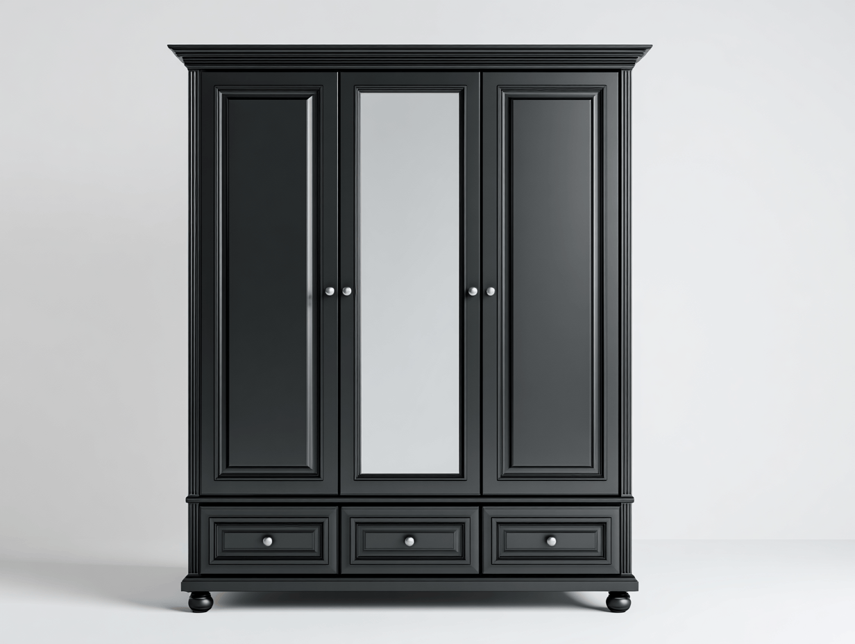 Czarna szafa z trzema drzwiami i lustrem – 200×160×55 cm-Hubuna