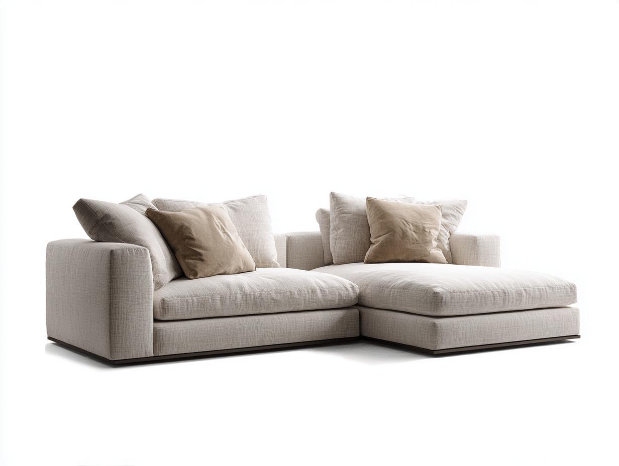 Beżowa sofa narożna z miękkimi poduszkami i minimalistyczną podstawą – 220×155×85 cm-Hubuna