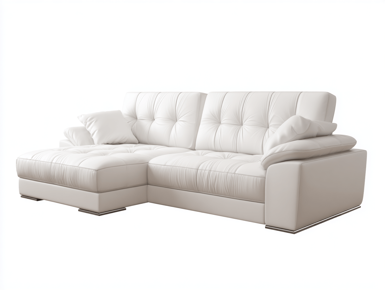 Nowoczesna narożna sofa z białej skóry ekologicznej – 250×165×85 cm-Hubuna