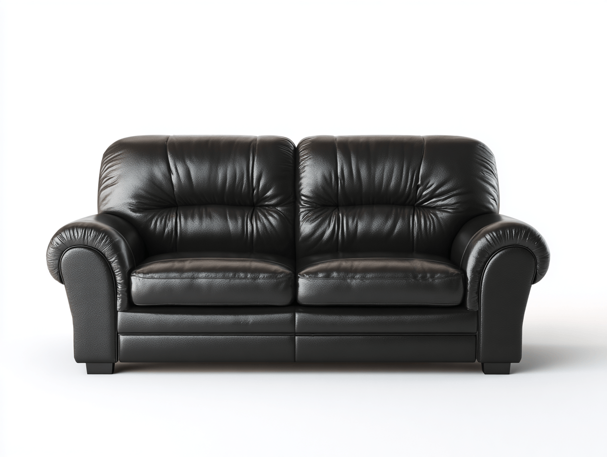 Czarna dwuosobowa sofa z naturalnej skóry – klasyczny design z miękkimi podłokietnikami i profilowanym oparciem – 165×95×95 cm-Hubuna