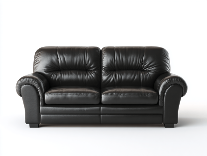 Czarna dwuosobowa sofa z naturalnej skóry – klasyczny design z miękkimi podłokietnikami i profilowanym oparciem – 165×95×95 cm-Hubuna