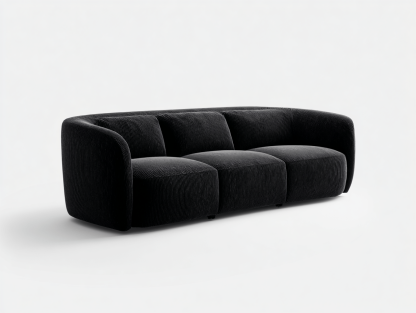 Sofa trzyosobowa 230×95×75 cm – tkanina sztruksowa czarna – do salonu i strefy wypoczynkowej – styl nowoczesny minimalistyczny-Hubuna