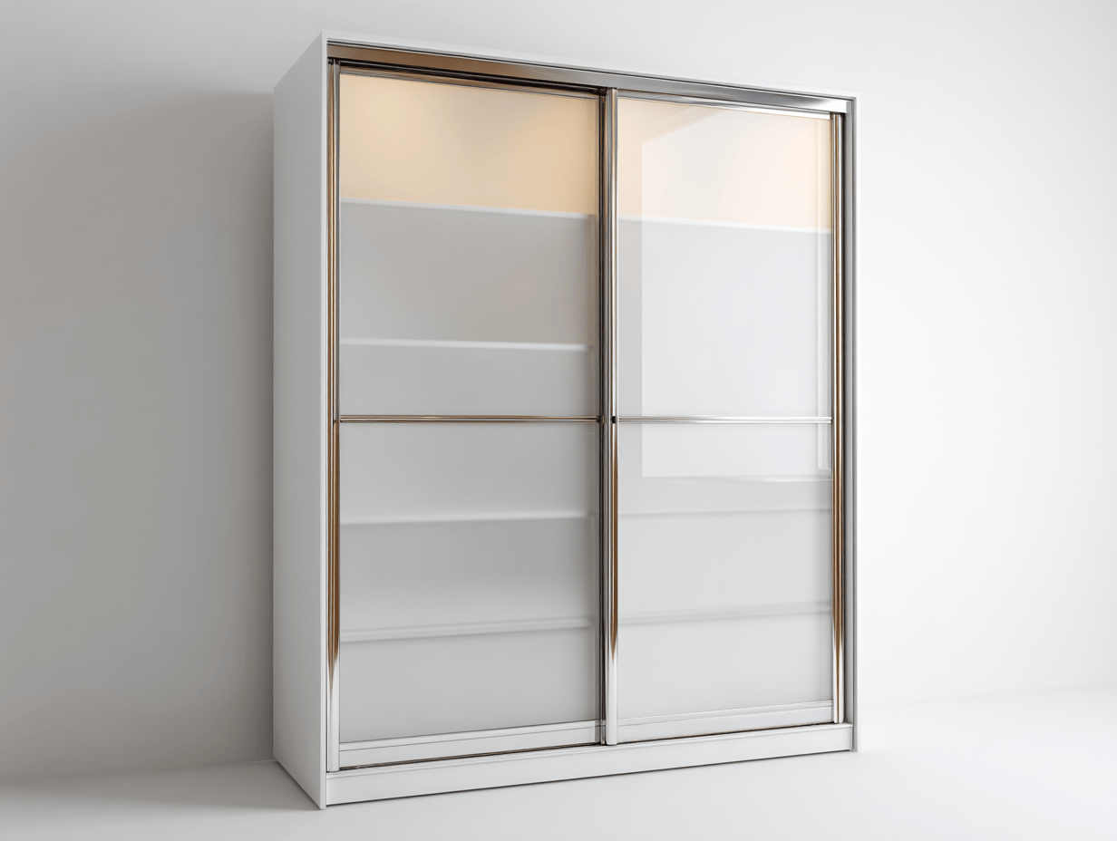 Szafa przesuwna 160×65×220 cm – biała z chromowanymi ramkami – z półkami – styl nowoczesny-Hubuna