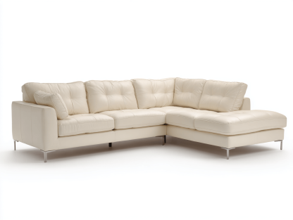 Sofa narożna L-kształtna 320×210×88 cm – skóra naturalna kremowa – do salonu – styl nowoczesny z pikowaniem-Hubuna