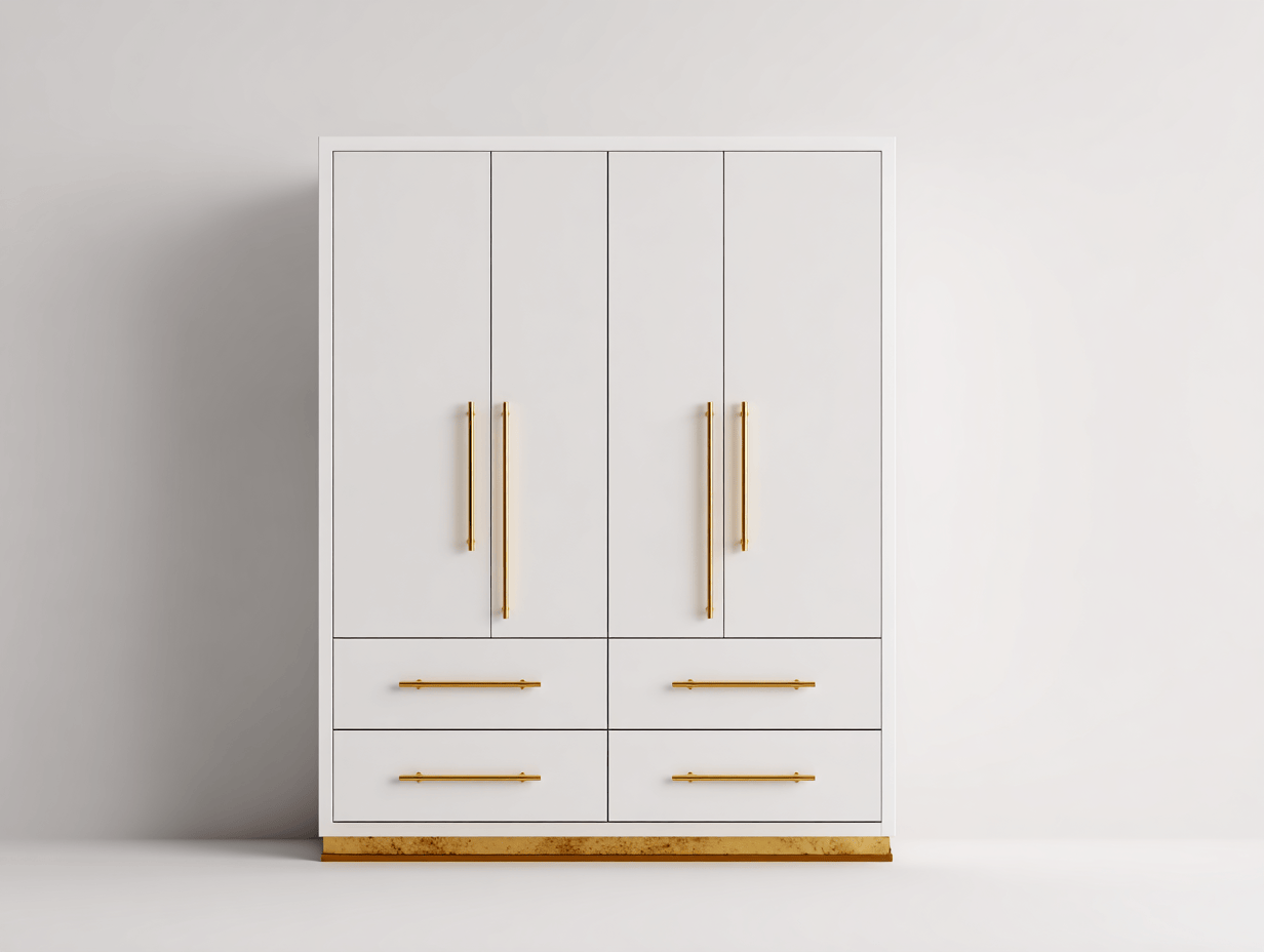 Szafa czterodrzwiowa z czterema szufladami 180×65×215 cm – płyta MDF biała – do przechowywania ubrań – styl nowoczesny minimalistyczny-Hubuna