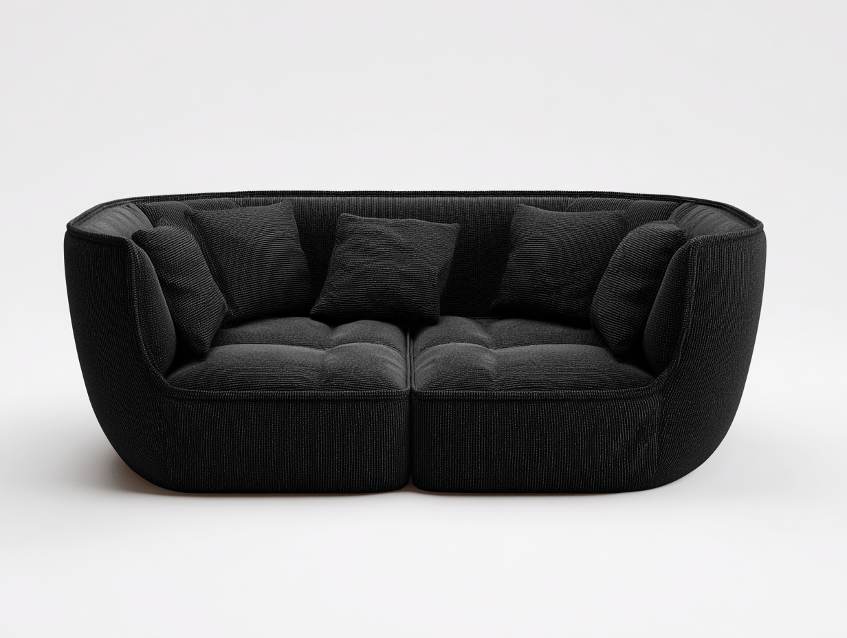 Sofa modułowa dwuosobowa 180×95×75 cm – tkanina boucle czarna – do salonu i strefy wypoczynkowej – styl nowoczesny minimalistyczny-Hubuna