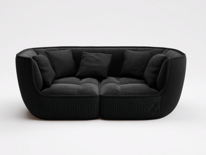 Sofa modułowa dwuosobowa 180×95×75 cm – tkanina boucle czarna – do salonu i strefy wypoczynkowej – styl nowoczesny minimalistyczny-Hubuna