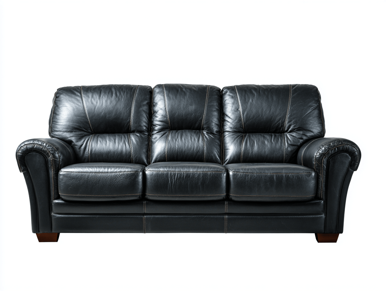 Sofa skórzana 212×90×92 cm – czarna – z ozdobnymi przeszyciami i klasycznymi podłokietnikami-Hubuna