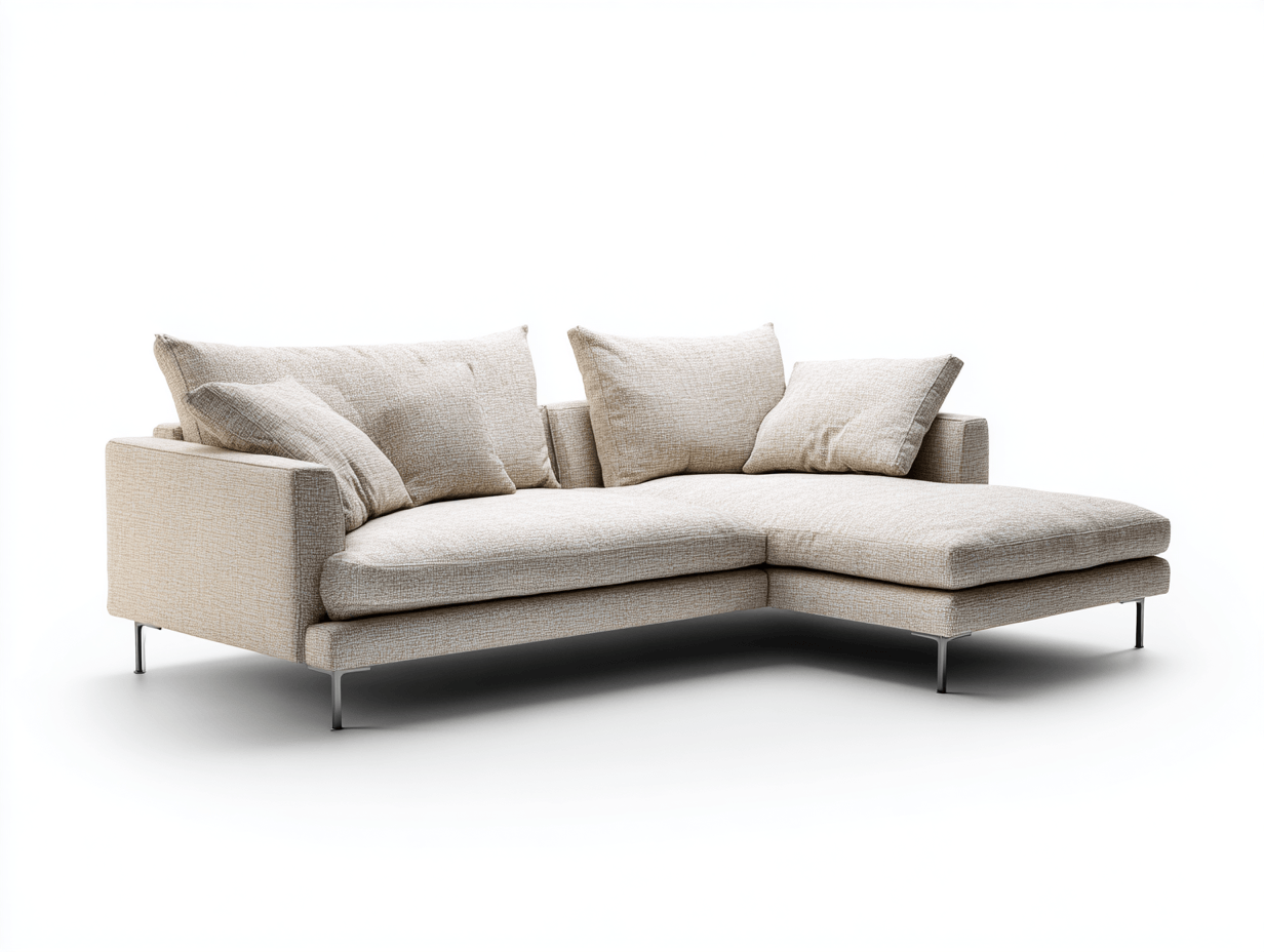 Nowoczesna sofa tapicerowana w kolorze kremowym z podłokietnikami i szezlongiem – 260×160×80 cm-Hubuna